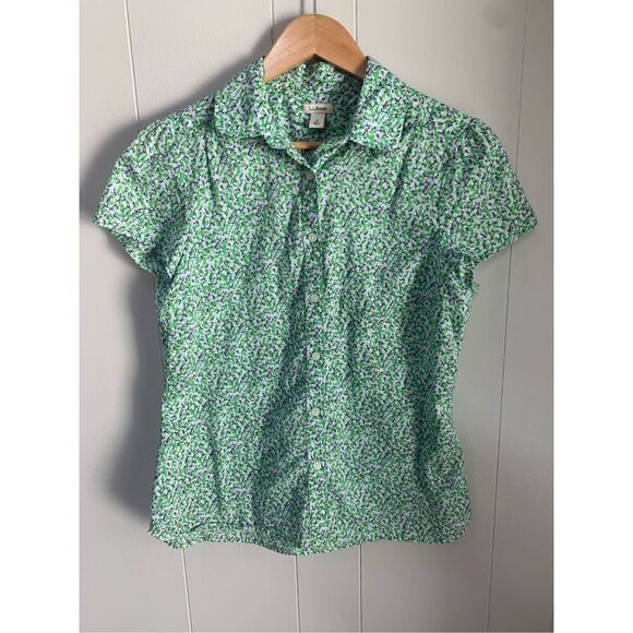 L.L. Bean: Green Floral Print Casual Shirt Small - Picture 3 of 9